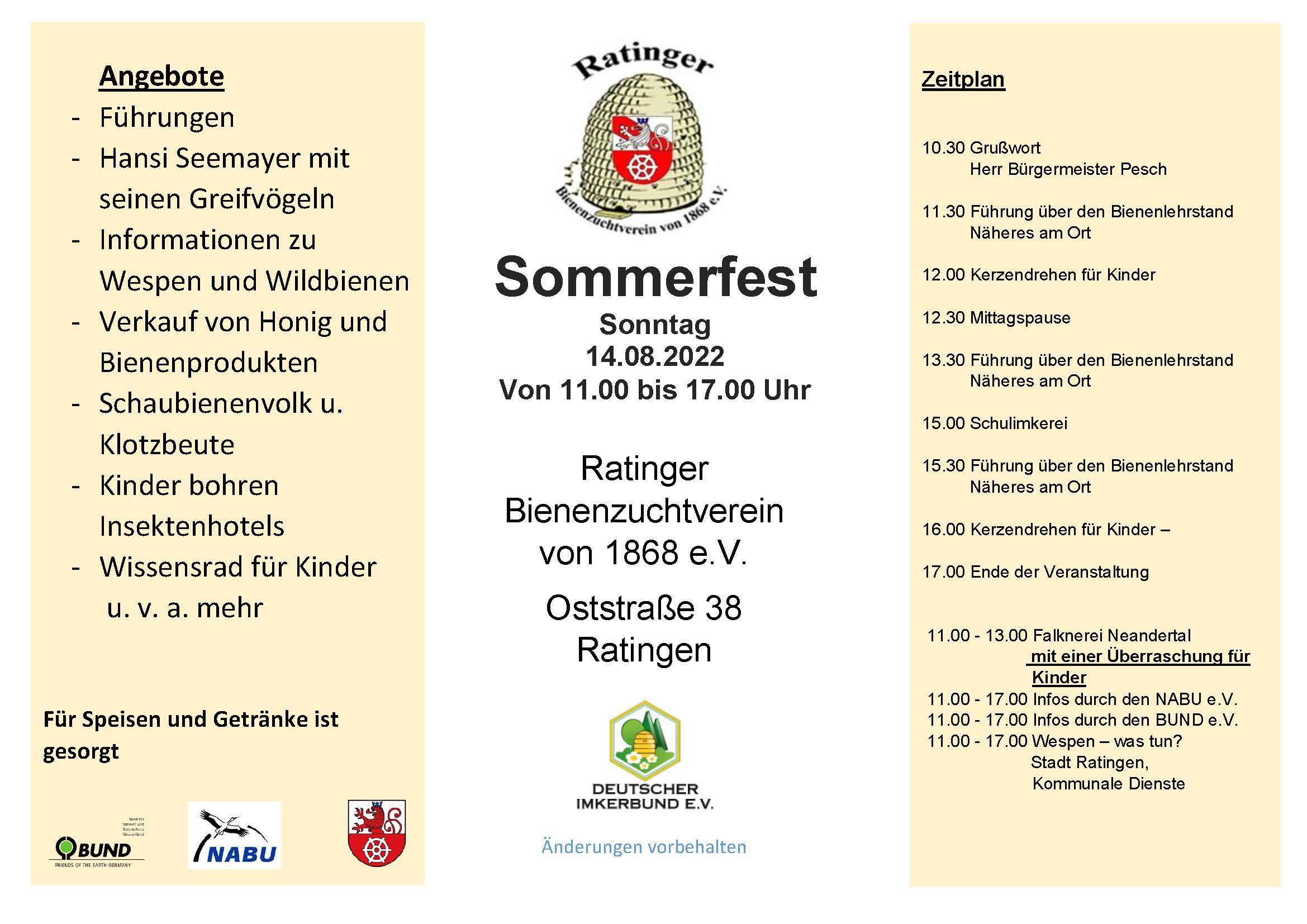 Sommerfest Ratinger Bienenzuchtverein von 1868 e.V